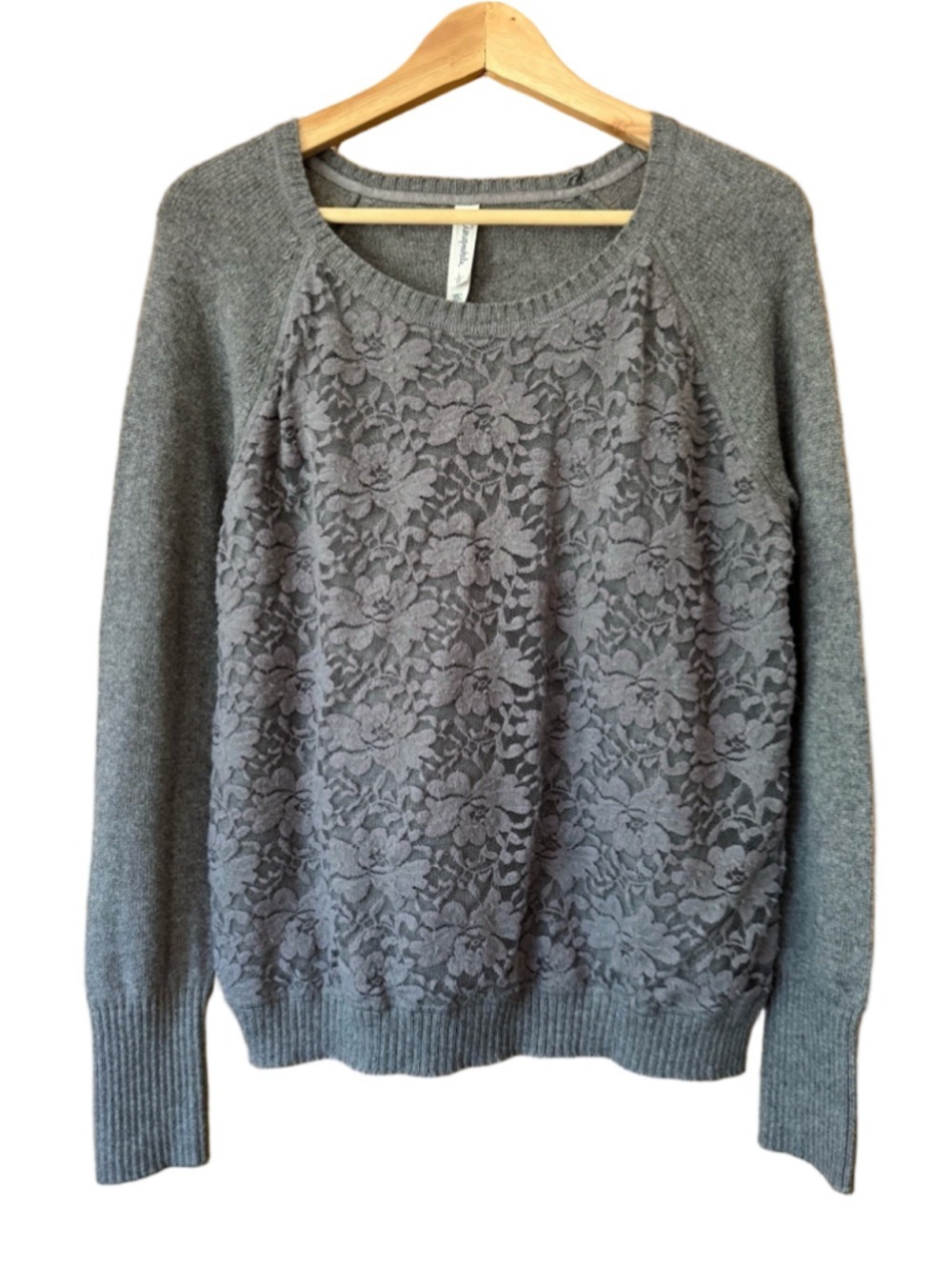 Vintage Aeropostale Gray Lace-Front Scoop Neck Sweater size large